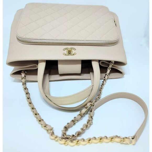 CHANEL BUSINESS AFFINITY LARGE TOTE CAVIAR LEATHER GOLD HARDWARE BEIGE W/  DUSTB - Picture 6 of 15